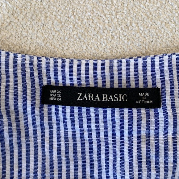 Zara Basic Tiered Chambray Striped Lace Eyelet Sleeveless top XS - Picture 3 of 11